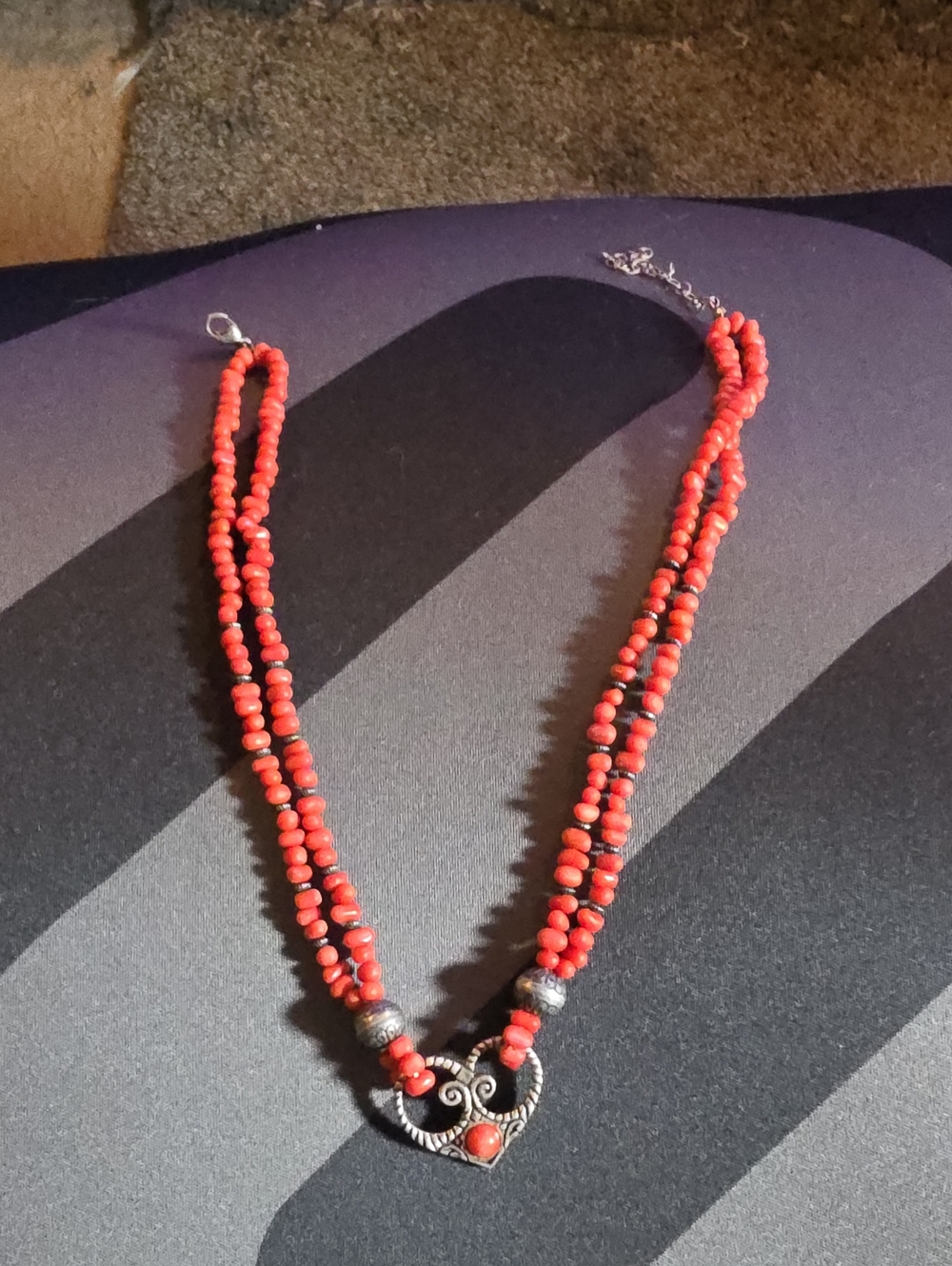 Red Beaded Heart Pendant Necklace - Women Jewelry